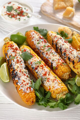Elote, Grilled Mexican Street Corn on a plate