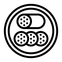 Slice sausage in Plate line art icon for food apps and websites

