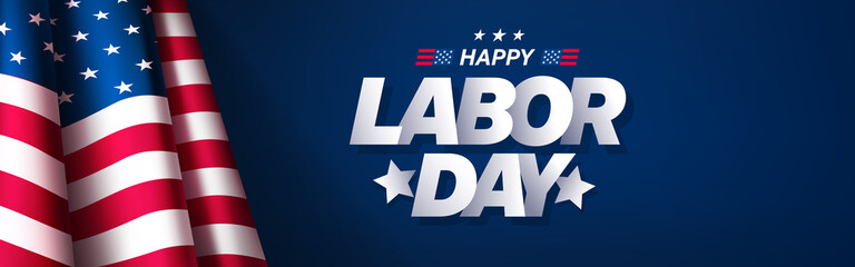 USA Labor Day Banner and poster template.USA labor day celebration with american flag on blue background.Sale promotion advertising banner template for USA Labor Day Brochures,Poster or Banner.
