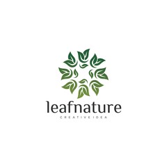 Obraz premium Organic leaf logo with rotating concept logo design, luxury leaf rotating cycle vector graphics, nature logo for beauty and spa