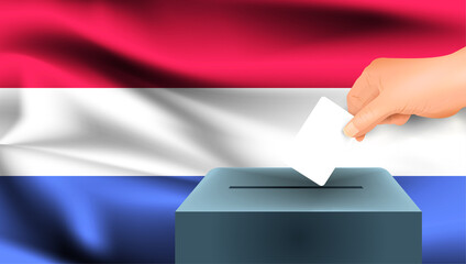 Netherlands flag, male hand voting with Netherlands flag concept idea background
