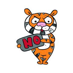 Vector design on a white isolated background for postcards, banners, stickers for social networks.Funny tiger