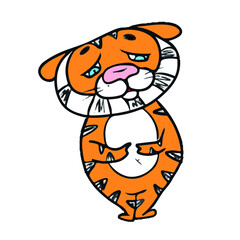 Vector design on a white isolated background for postcards, banners, stickers for social networks.Funny tiger