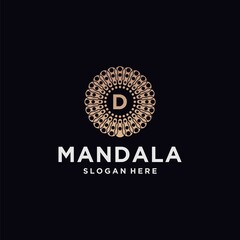 Mandala logo design template, mandala abstract symbol, luxury emblem, hotel, boutique, jewelry, oriental cosmetics with mandala concept