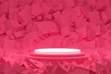 minimal podium or pedestal display on pink background for cosmetic product presentation