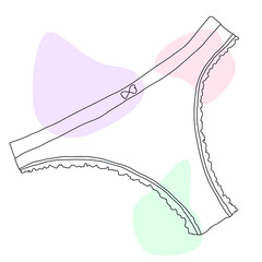 Women's panties. Hand-drawn vector line art with abstract color spots. 
