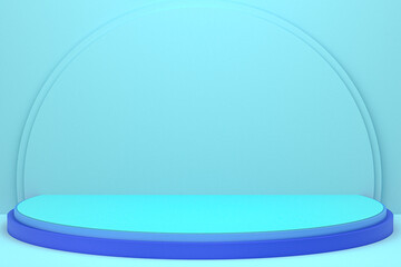 minimal podium or pedestal display on blue background for cosmetic product presentation