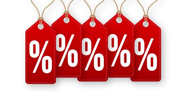Video hangtags Sale red percent. Motion graphics.