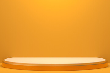 Fototapeta na wymiar minimal podium or pedestal display on orange background for cosmetic product presentation