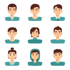 Set of male portraits. Collection man's avatars, vector illustration