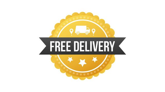 Free delivery. Badge with truck. Price tag. Motion graphics.