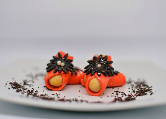 Traditional Moroccan festive cakes on a white background, top view. Ramadan biscuits are ready to eat