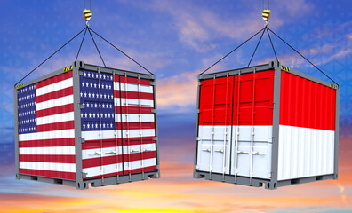 Freight containers with United State and Indonesia flag . Trade exchanges between the two countries...