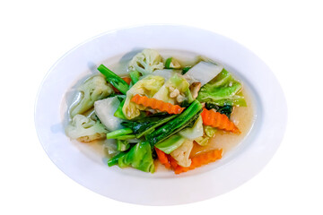 vegetable fried, vegetable stir-fry menu in a white plate