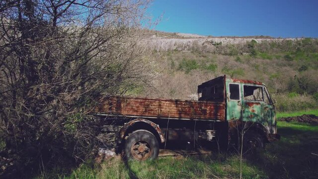 old truck in the mountain