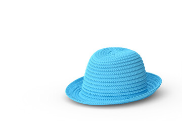 Fototapeta na wymiar Vintage blue straw beach sun hat isolated on white background and sun protection