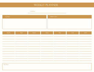 Elegant weekly planner, notebook. To Do, meeting schedule, self-care, to-do list.