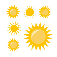 Sun icon illustration. Sunshine isolated set. Sun logo