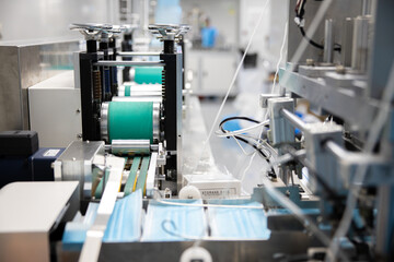 The medical face mask production machine. 