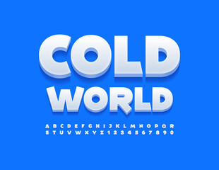 Vector abstract template Cold World. White 3D Font. Creative set of Alphabet Letters and Numbers