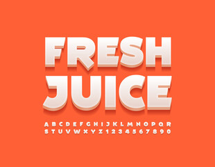 Vector advertising sign Fresh Juice. Creative 3D Font. Modern cute Alphabet Letters and Numbers set