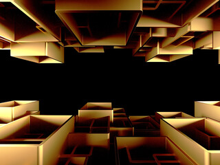 Luxury golden background. Gold glossy cubes array