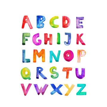 Hand drawn watercolor cute english uppercase alphabet