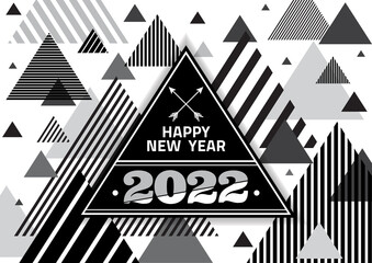 Happy New Year 2022 Triangle With Burst Glitter Black Color Background