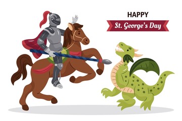 Hand Drawn St Georges Day Illustration With Knight Dragon Illustration
