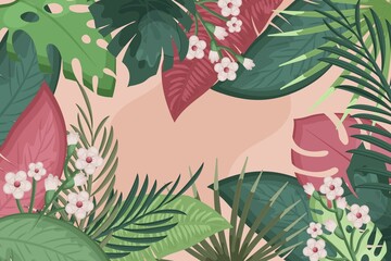 Hand Drawn Tropical Leaves Background_5