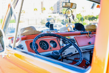 Naklejka premium Interior details of vintage van in daylight