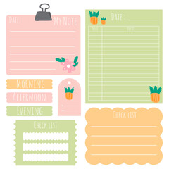 Sticky note set. Cute paper notes. Stationary set. Scrapbook notes and cards.Printable planner stickers. To Do List note. Template for your message. Decorative planning element. Vector illustration.