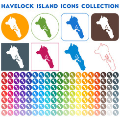 Havelock Island icons collection. Bright, colorful, trendy map icons. Modern Havelock Island badge with island map. Vector illustration.