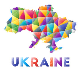 Ukraine - colorful low poly country shape. Multicolor geometric triangles. Modern trendy design. Vector illustration.