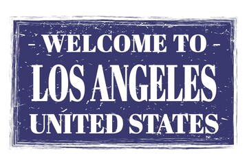 WELCOME TO LOS ANGELES - UNITED STATES, words written on blue stamp