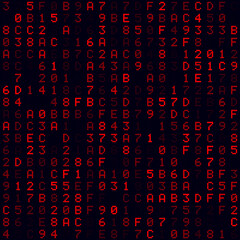 Technology Background. Red filled hexadecimal background. Small-sized seamless pattern. Appealing vector illustration.