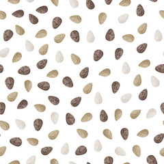 Chia seeds vector cartoon seamless pattern for template farmer market design, label and packing.