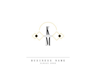 Letter KM Logo, Creative km Logo Template with Creative Line Art Concept Premium Vector for Luxury Diamond Ring Store and etc