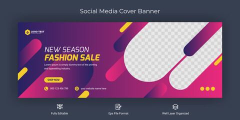 Fashion sale social media Facebook cover banner template	 - obrazy, fototapety, plakaty