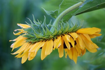 Blüte einer Sonnenblume mit hängendem Kopf