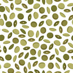 Green lentils vector cartoon seamless pattern for template farmer market design, label and packing.
