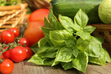 Organic Summer Vegetable Harvest on Table Outdoors on Farm