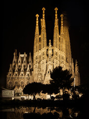 Basilica de la Sagrada Familia at night Barcelona Spain