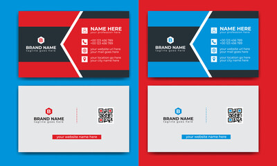 Red and Blue modern creative Corporate business card Template 44 and name card, simple, Eye catching, Professional, clean template vector design with Triangle, Rectangle and Hexagon layout