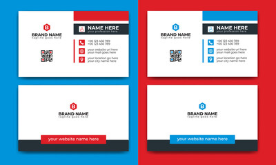 Red and Blue modern creative Corporate business card Template 45 and name card, simple, Eye catching, Professional, clean template vector design with Triangle, Rectangle and Hexagon layout