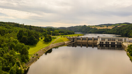 The Kamýk Hydroelectric Power Station also forms a part of the Vltava Cascade. Dam on Vltava river, Kamyk nad Vltavou, Central Bohemian region, Czech republic. - obrazy, fototapety, plakaty