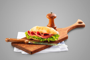 Mortadella sandwich with lettuce on French bread