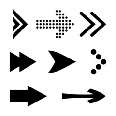Icon Set of Flat Arrows. Isolated Black Arrow Icon Collection for Back and Next User Interface Icons. Different Concept for Previous or Forward Minimal Web Buttons on White
