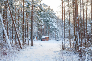 Country house covered by snow in winter