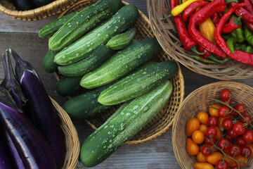 Organic Summer Vegetable Harvest on Table Outdoors at Farmers Market